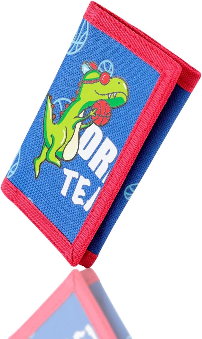 Nitort Kids Wallet RFID Trifold Strong Velcro Basketball Dinosaur Printed Canvas Coin Pocket with Zipper Cute Novelty Card Holder for Sports School Children Birthday Festival Gifts - Image 2